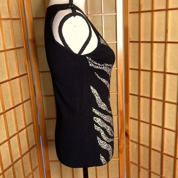 Belldini Top Knit Black Gold Pewter Sleeveless Layering Tank Top - Picture 8 of 12